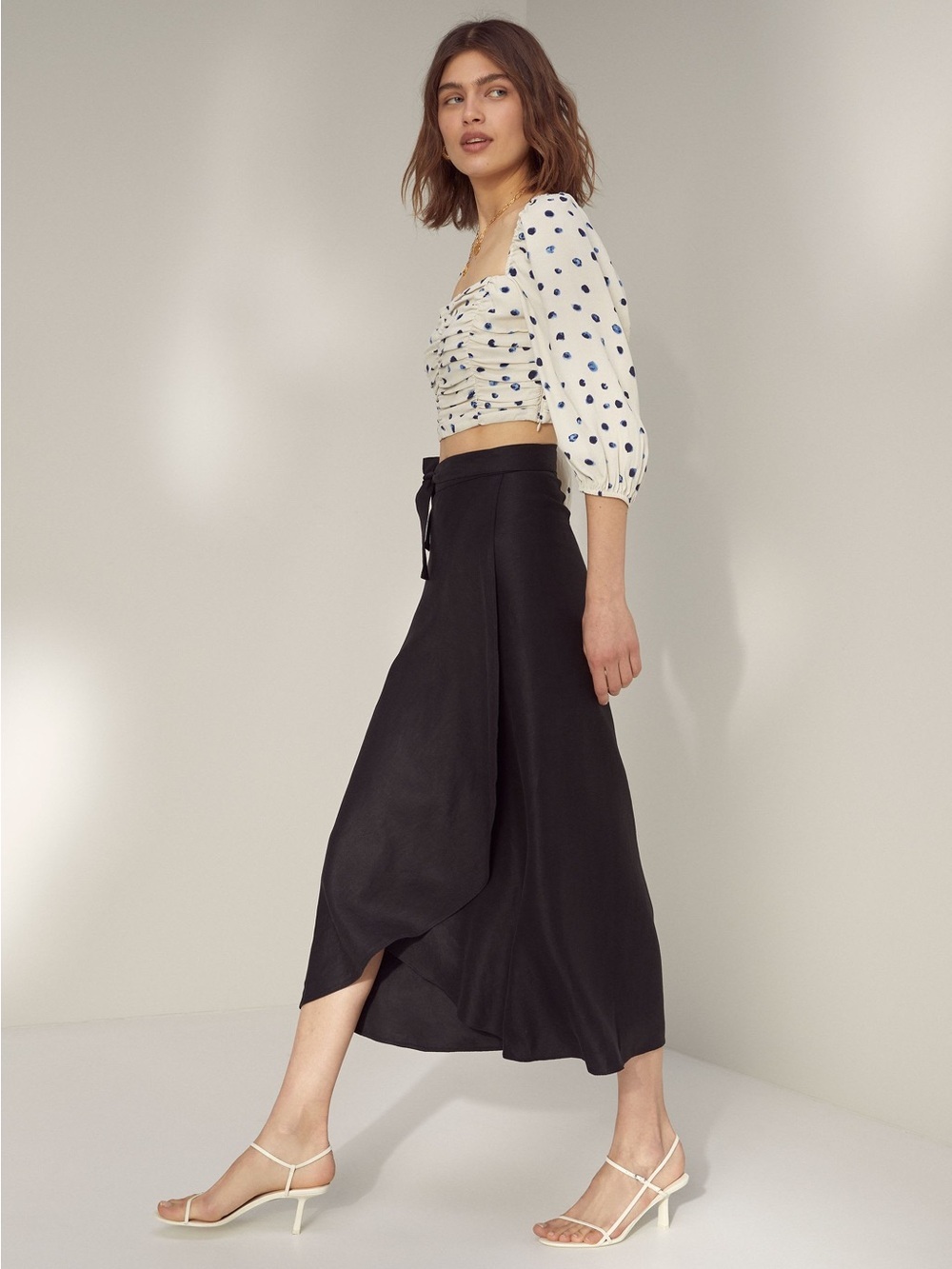 Wilfred | Eleta Wrap Midi Skirt Linen Lyocell Blend Black Size XS Aritzia - Picture 3 of 12